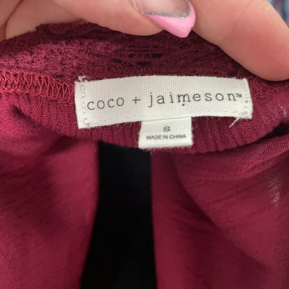 Women's Small Coco + Jaimeson Burgundy Cardigan w/ Floral Bell Sleeves - Picture 2 of 7